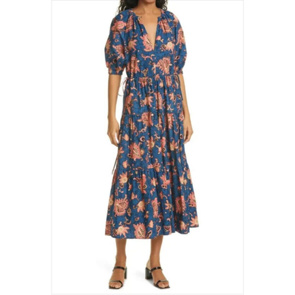 A.L.C. NEW Mischa Tiered Floral Print Maxi Dress Blue/Pink Size 4